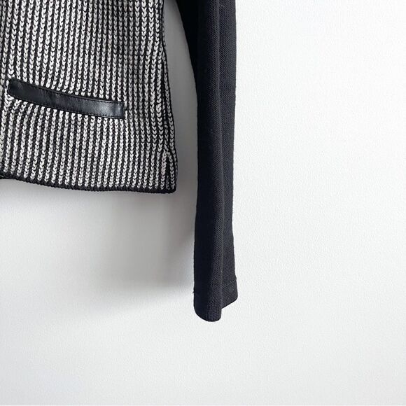 Nanette Lepore Jacket Knit Black White Zip Leather Trim Women's M Cardigan - Picture 3 of 8